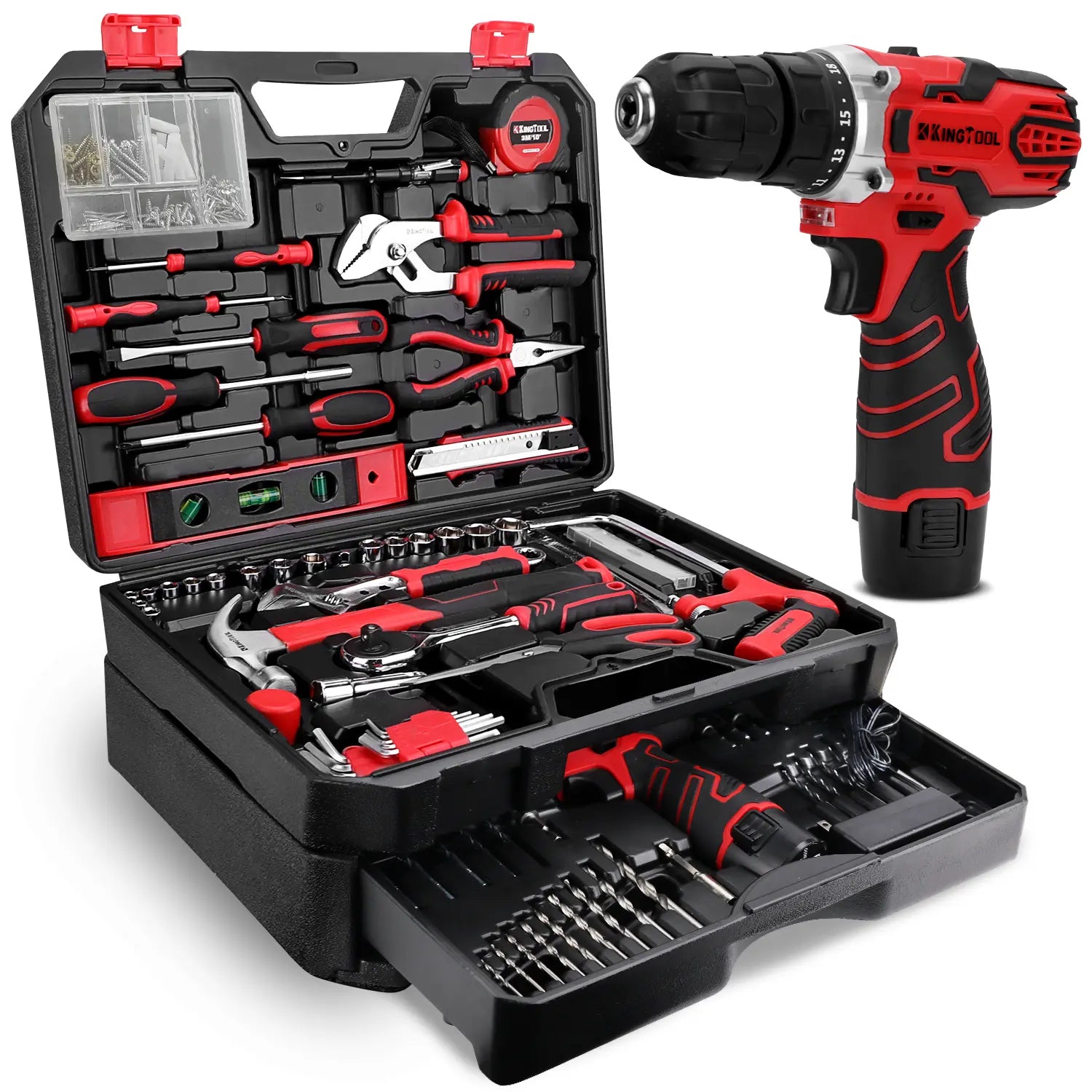276-Piece Tool Set Kit - Tool kit with 12V Cordless Power Drill Driver Toolbox