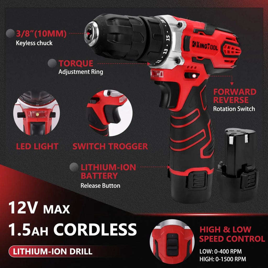 276-Piece Tool Set Kit - Tool kit with 12V Cordless Power Drill Driver Toolbox