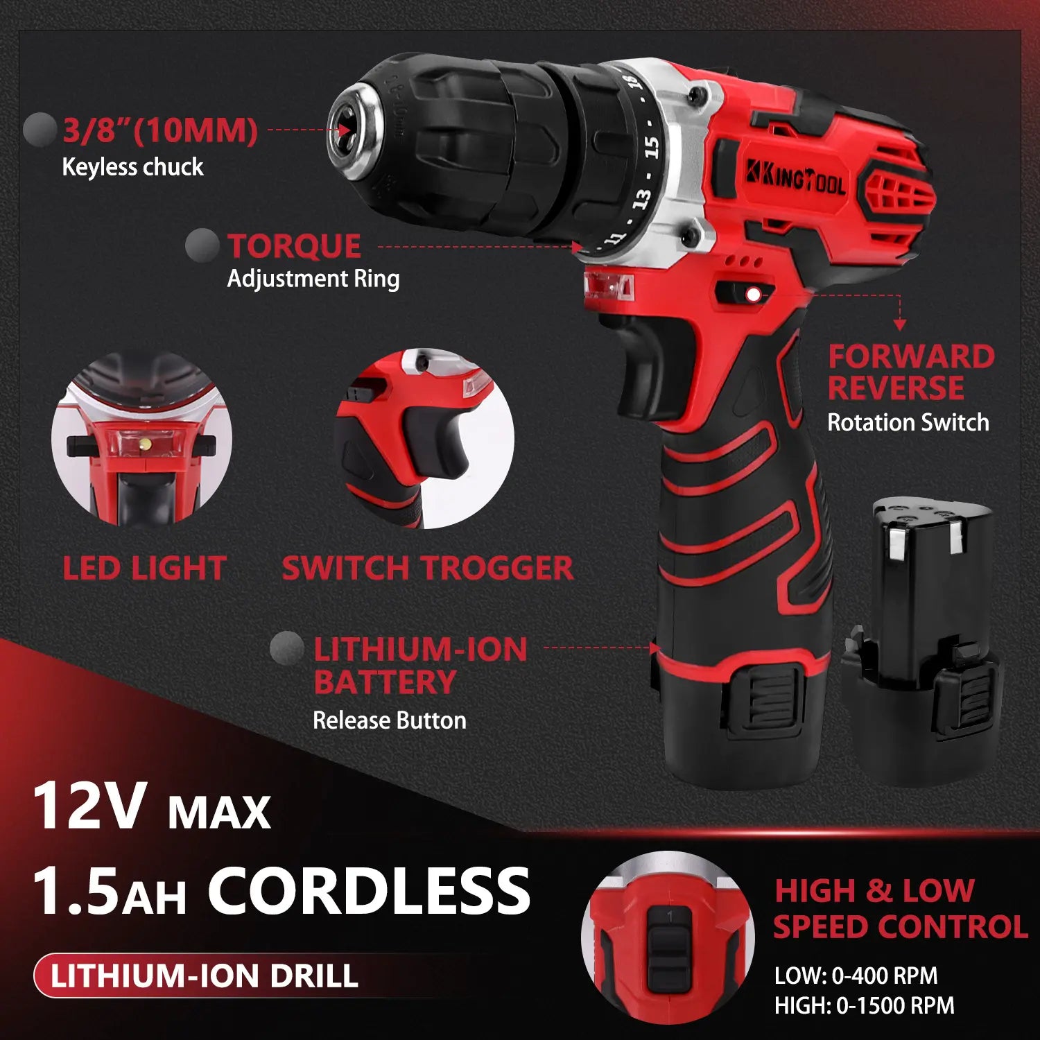 276-Piece Tool Set Kit - Tool kit with 12V Cordless Power Drill Driver Toolbox