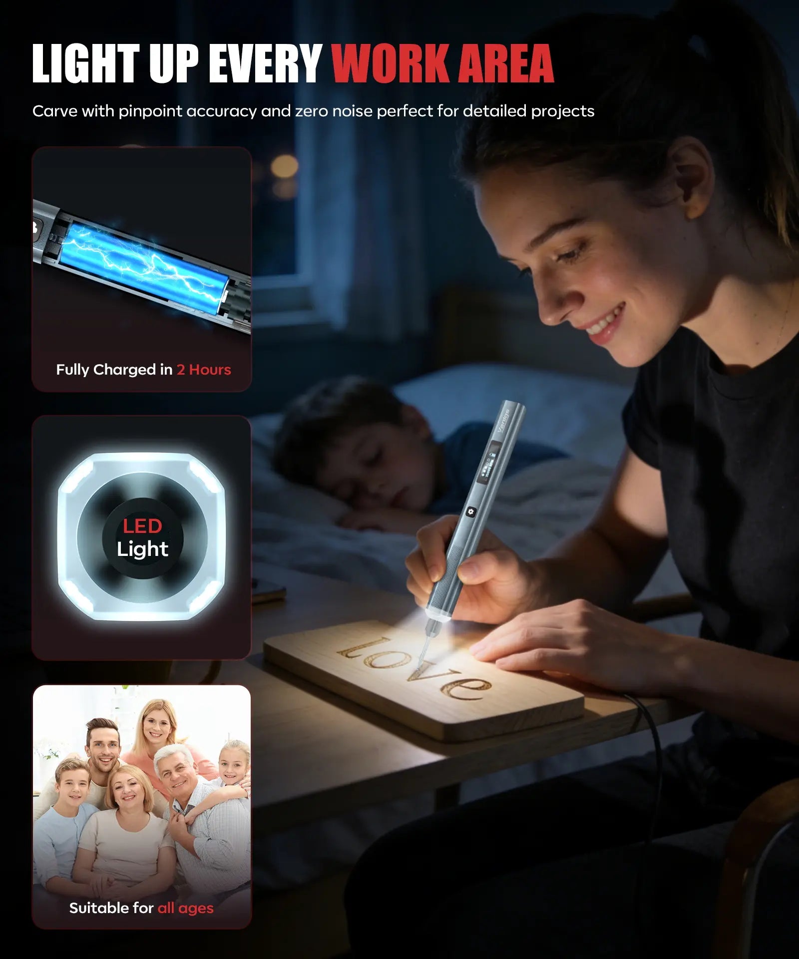 Cordless Rechargeable Engraving Pen Kit, 5-Speed