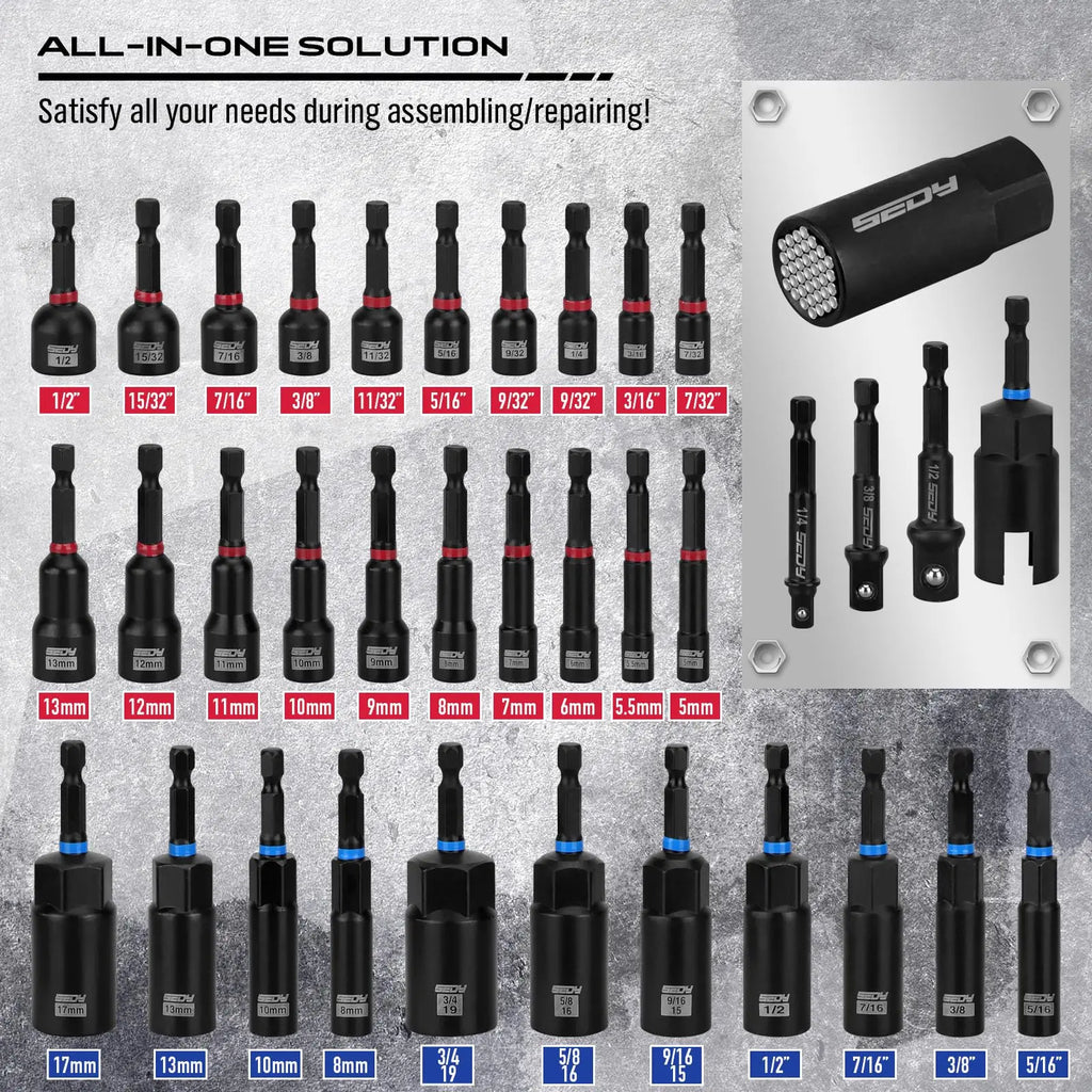 Magnetic Impact Nut Driver Set, Metric & SAE