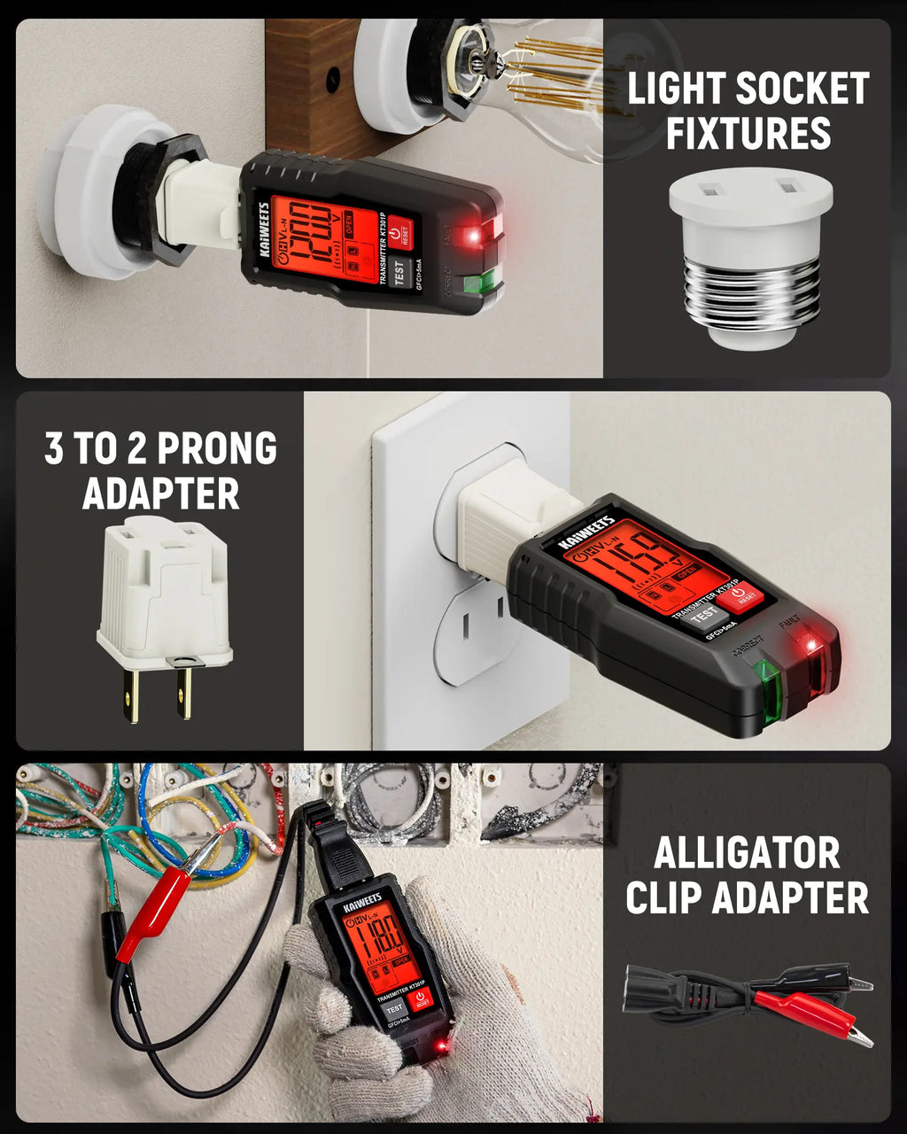 KAIWEETS KT301P AC Circuit Breaker Finder Tool with LCD Display and GFCI Tester