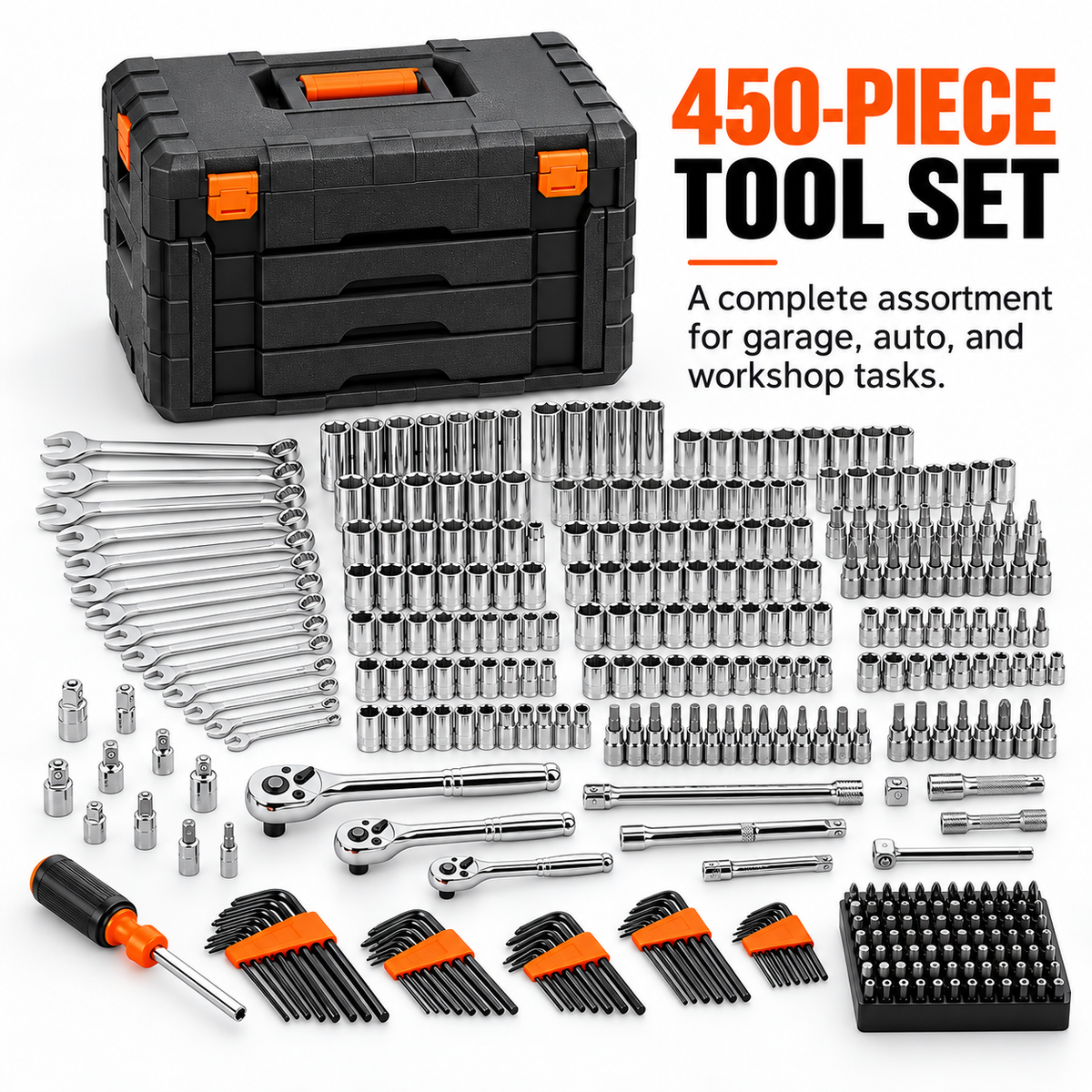 450-Piece Professional Mechanic Tool Set with Portable Storage Case