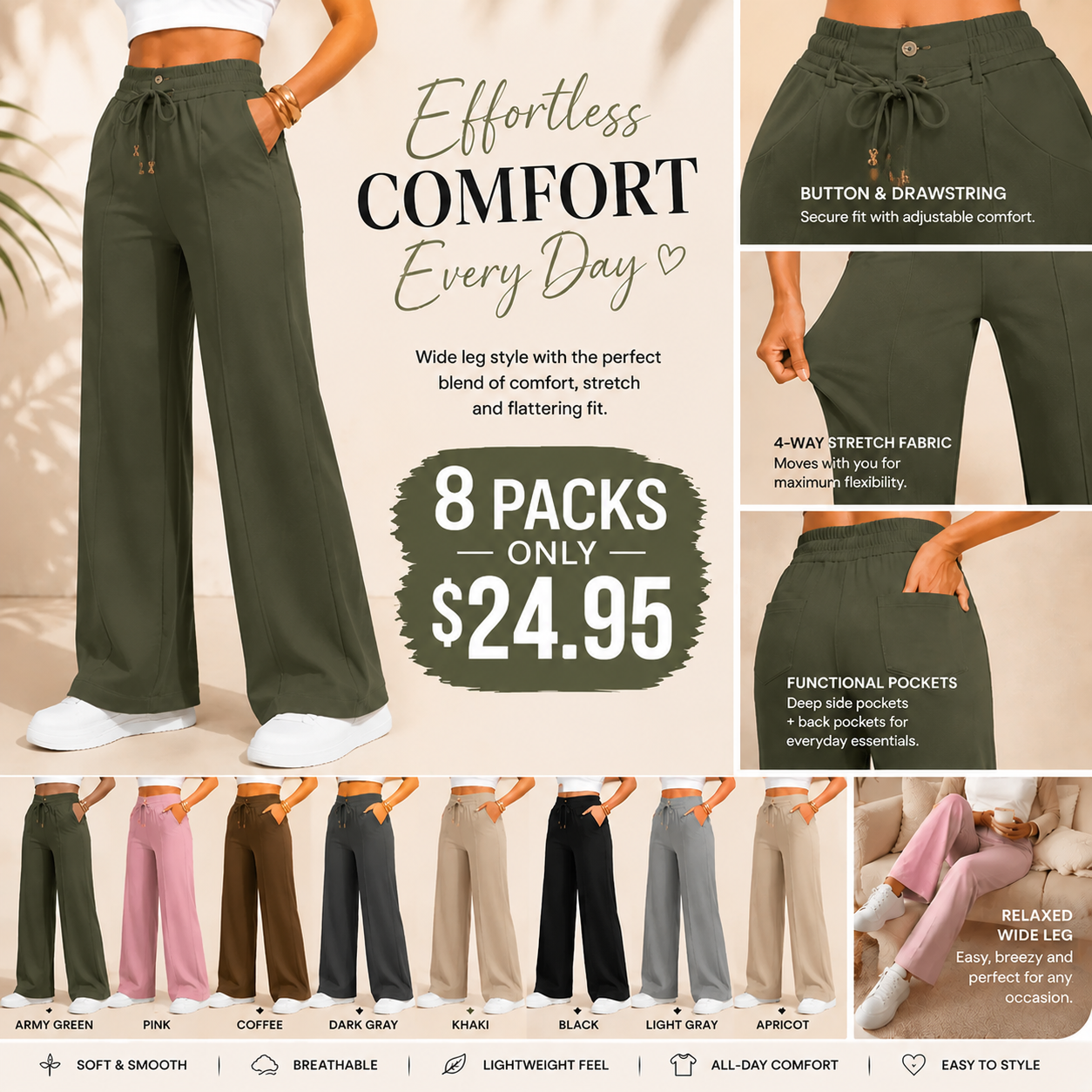 ⚡Neue Sommer-Hose mit Kordelzug und weitem Bein