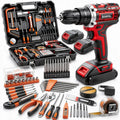 128 Piece Tool Set Kit with 21V Cordless Drill, Red